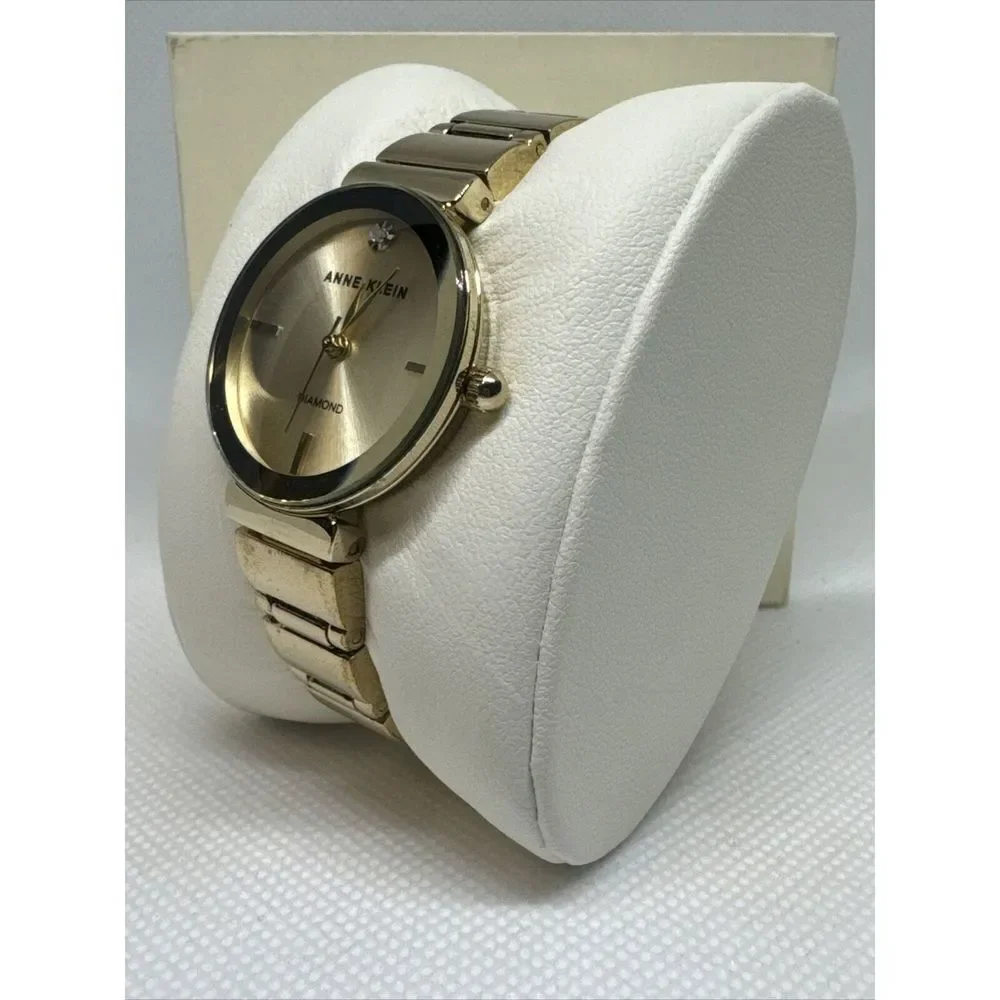 Anne Klein Diamond AK2434 Womens Gold Metal Strap Analog Dial Quartz Watch YAY48